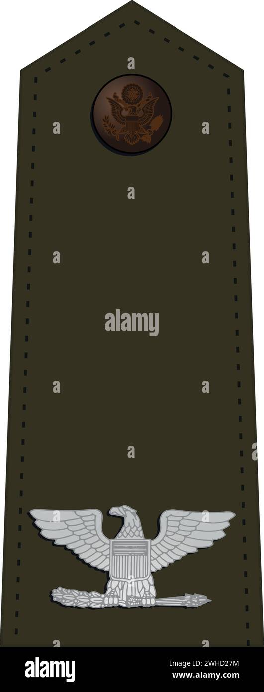 Spalla per l'uniforme di servizio verde dell'esercito dell'ufficiale dell'esercito DEL COLONNELLO degli Stati Uniti Illustrazione Vettoriale