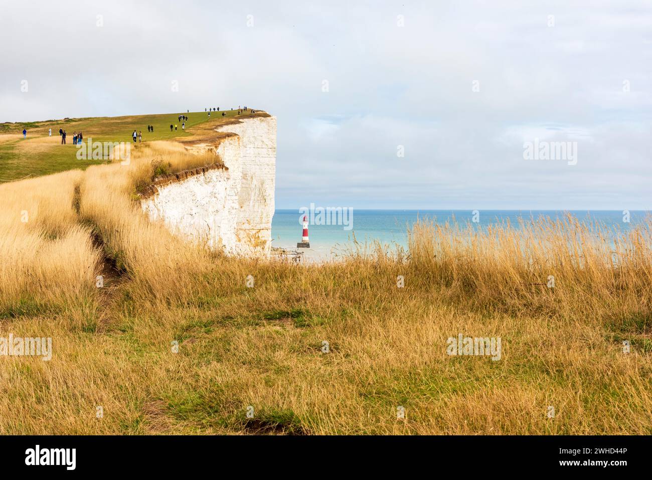 Faro a Beachy Head sulla costa meridionale inglese tra Seaford e Eastbourne, West Sussex, Inghilterra, Regno Unito Foto Stock