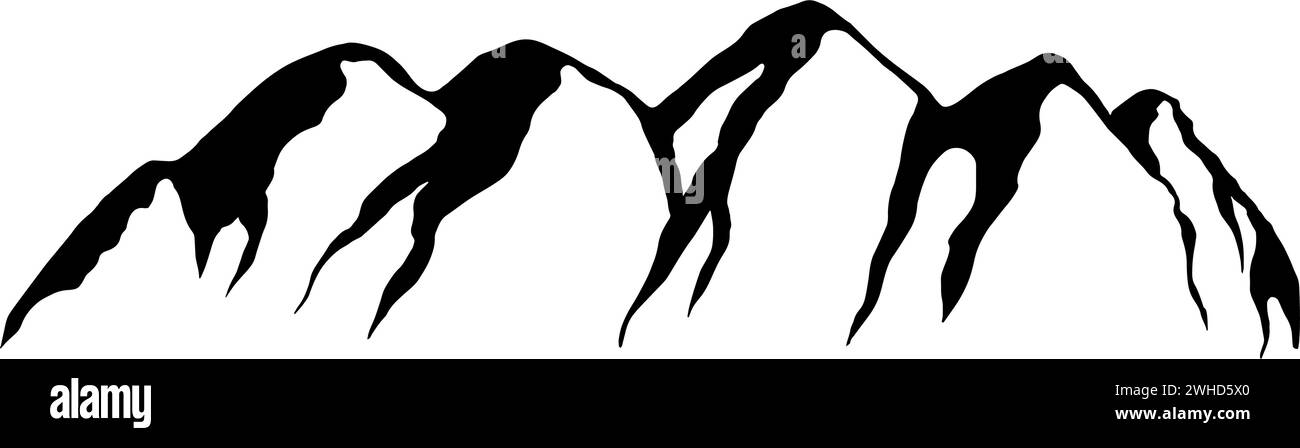 clip art della catena montuosa disegnata a mano in nero, isolata Illustrazione Vettoriale
