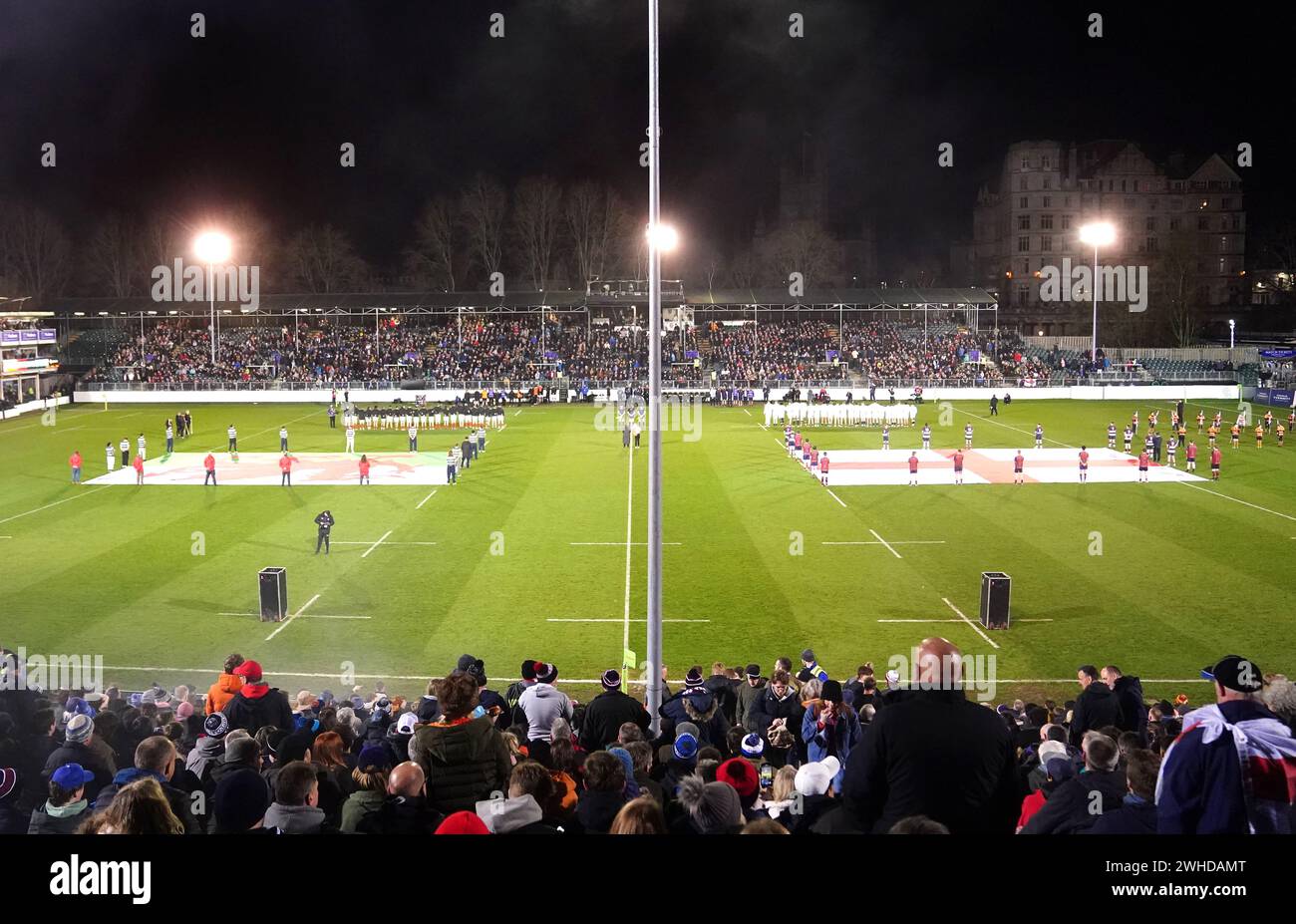 Vista generale delle squadre di Inghilterra e Galles in vista della partita delle sei Nazioni degli U20 al Recreation Ground di Bath. Data foto: Venerdì 9 febbraio 2024. Foto Stock