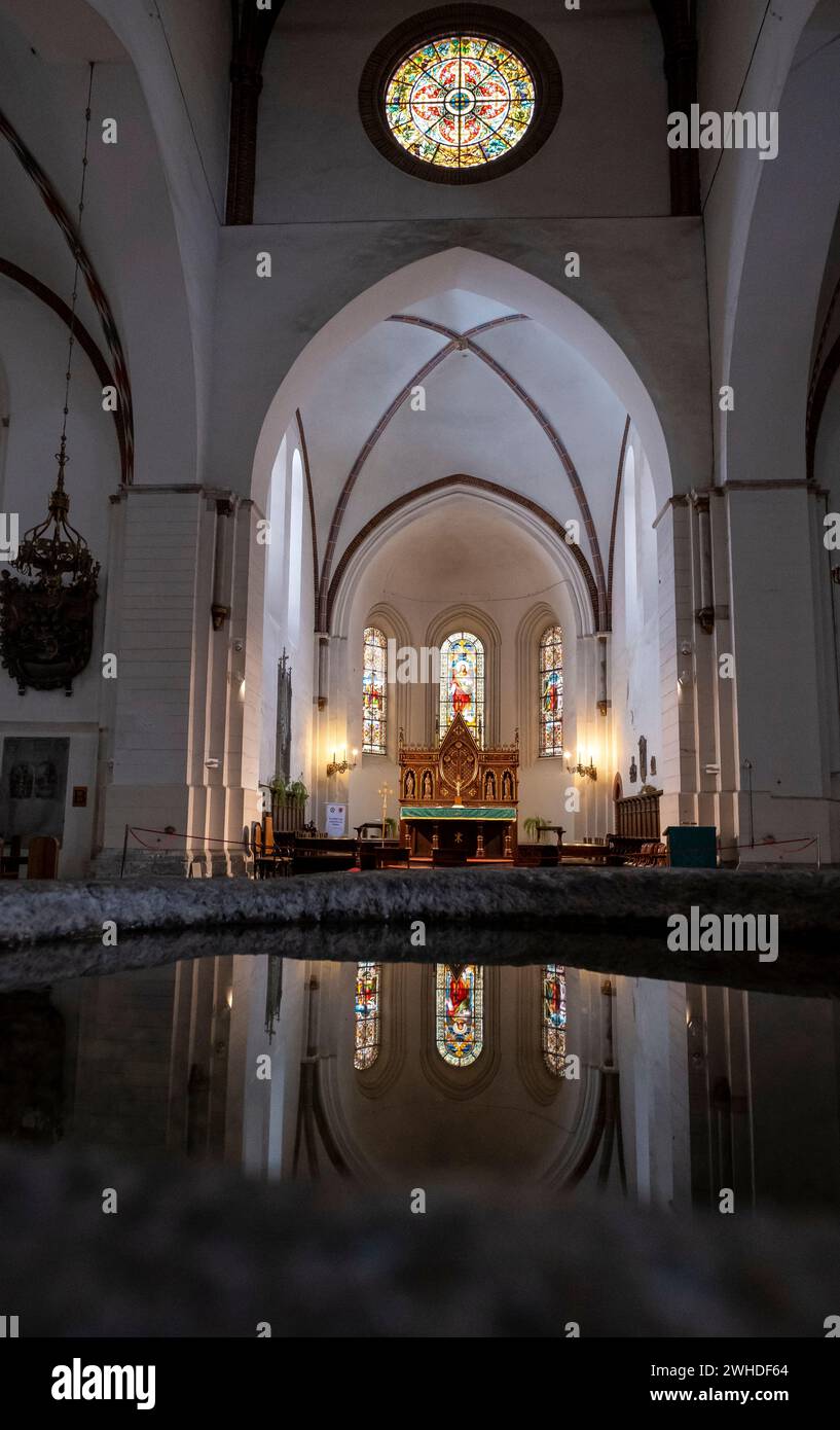 Altare e fonte della Cattedrale di riga, riga, Lettonia Foto Stock