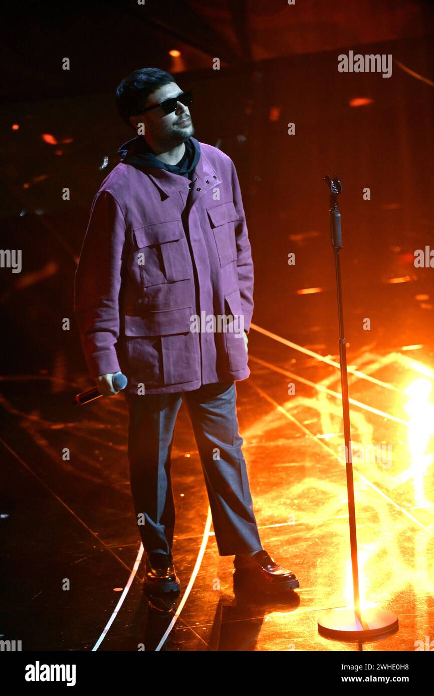 Milano, Italia. 9 febbraio 2024. Festival di Sanremo 74 - 4 serate nella foto: Gazzelle credito: Agenzia fotografica indipendente/Alamy Live News Foto Stock