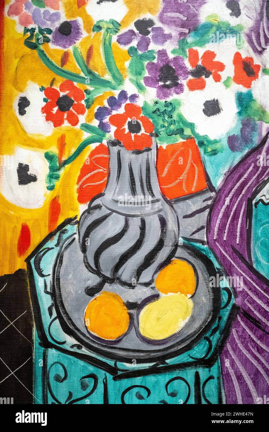 Immagine ritagliata di Henri Matisse 1937 olio e su tela "Purple Robe and Anemones" al Baltimore Museum of Art Foto Stock