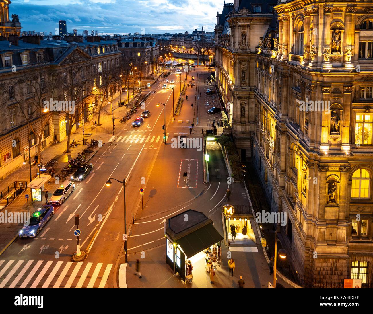 Parigi, Francia, vista aerea su rue de Lobau (via De Lobau), solo editoriale. Foto Stock