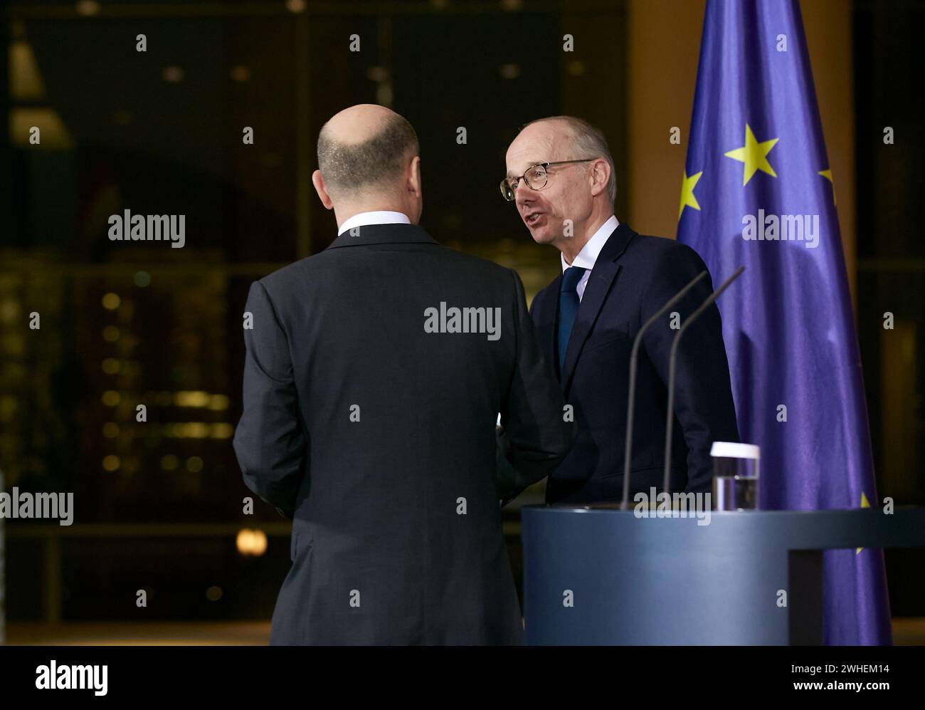 '08.01.2024, Germania, Berlino, Berlino - fine della conferenza stampa con il primo ministro del Granducato di Lussemburgo Luc Frieden e Federal CH Foto Stock