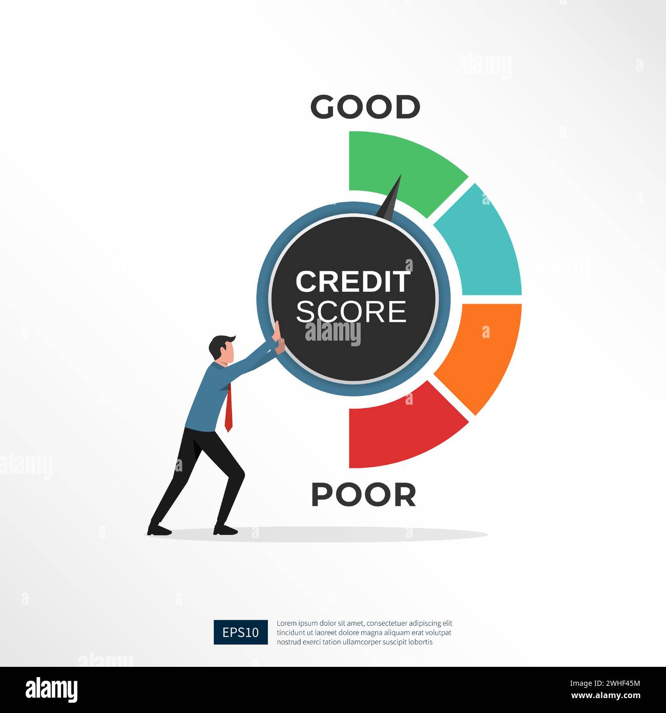 Concetto di indicatore del punteggio di credito. Illustrazione vettoriale Illustrazione Vettoriale
