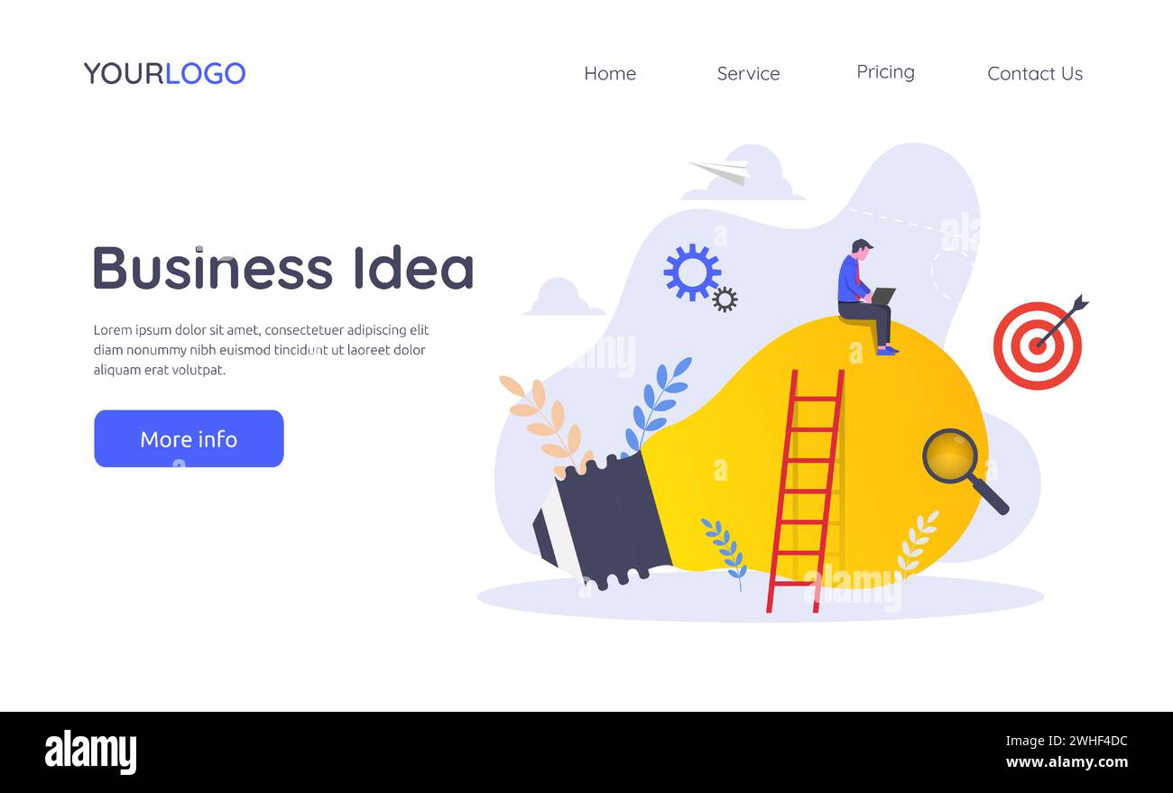 Modello di landing page del concetto di illustrazione di un'idea aziendale. Illustrazione Vettoriale