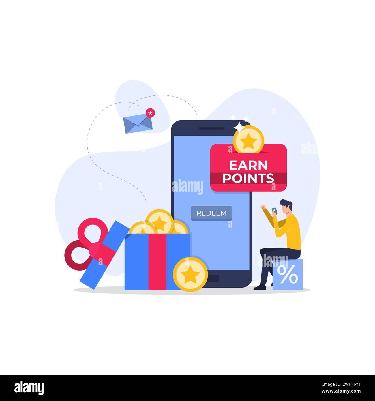 Guadagnate punti per clienti fedeli, programma fedeltà e ottenete premi, adatti per landing page Web, interfaccia utente, app mobile, modello di banner Illustrazione Vettoriale