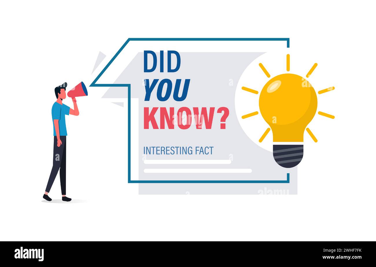 Lo sapevate con telaio e lampadina, idea box, citazione per fatti interessanti? Consigli utili e testimonianze con persone di piccole dimensioni. Illustrazione Vettoriale