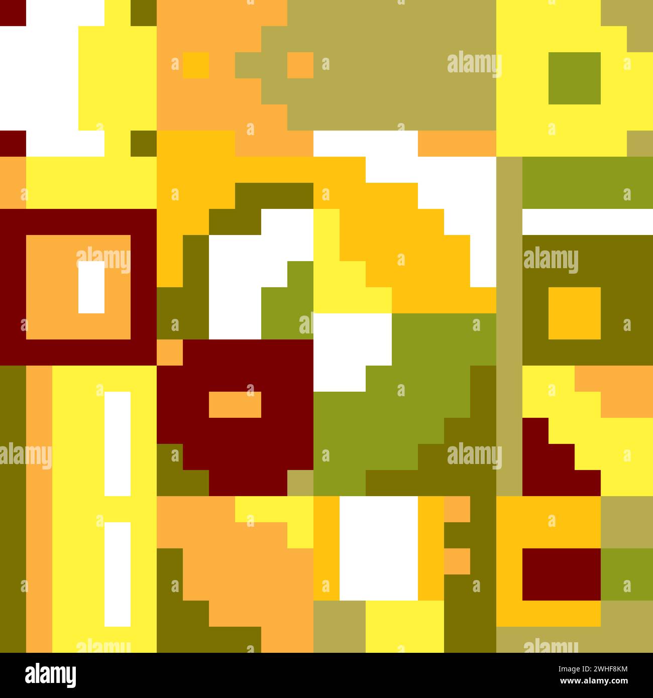 Sfondo astratto. Schema Eco pixel semplice. Arte a mosaico con quadrati rossi, gialli e verdi. Illustrazione Vettoriale