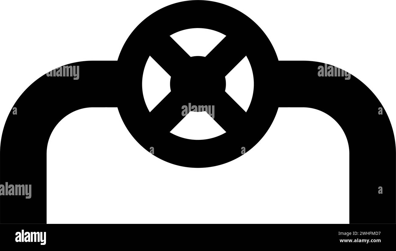 Tubo con valvola tubazione con raccordo rubinetto per controllo del flusso icona sistema industriale di colore nero immagine vettoriale stile piatto semplice Illustrazione Vettoriale
