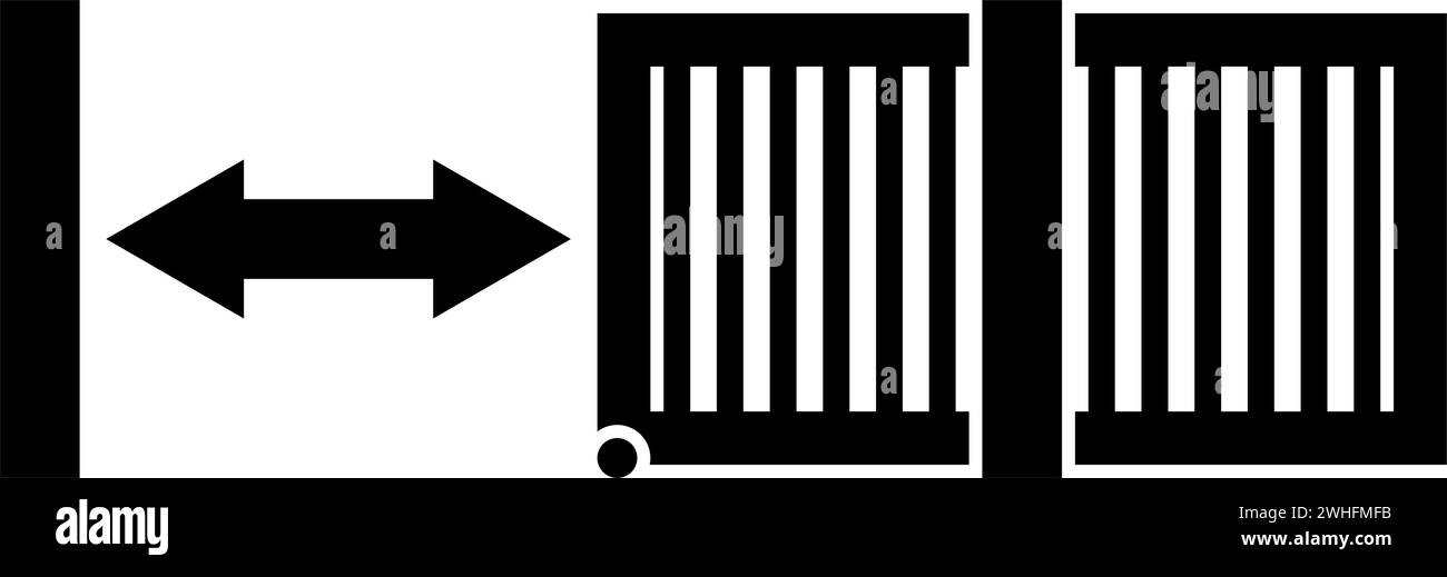 Cancelli scorrevoli recinzione automatica a reticolo icona involucro di ingresso nero immagine vettoriale di colore nero stile piatto semplice Illustrazione Vettoriale