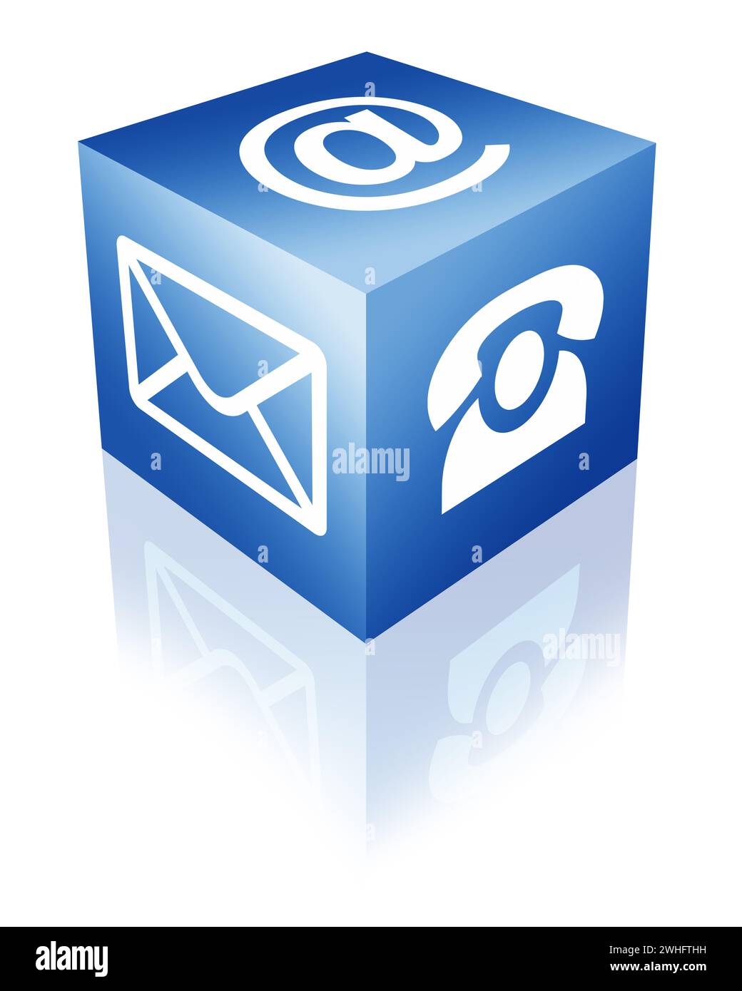 Cubo con icone di contatto in blu Foto Stock