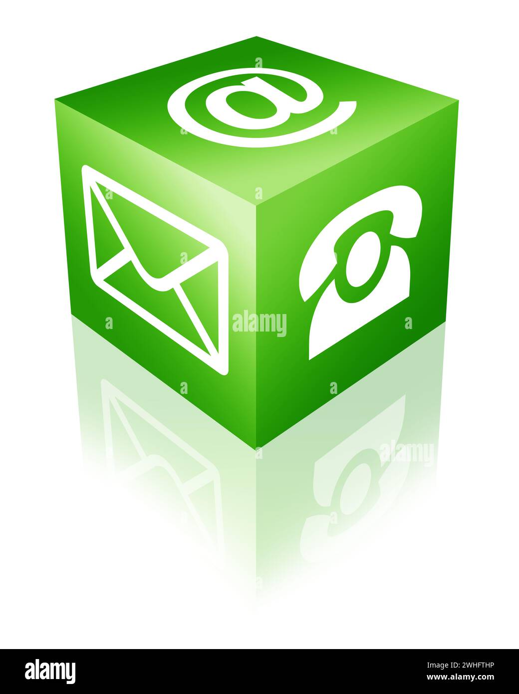 Cubo con icone di contatto in verde Foto Stock