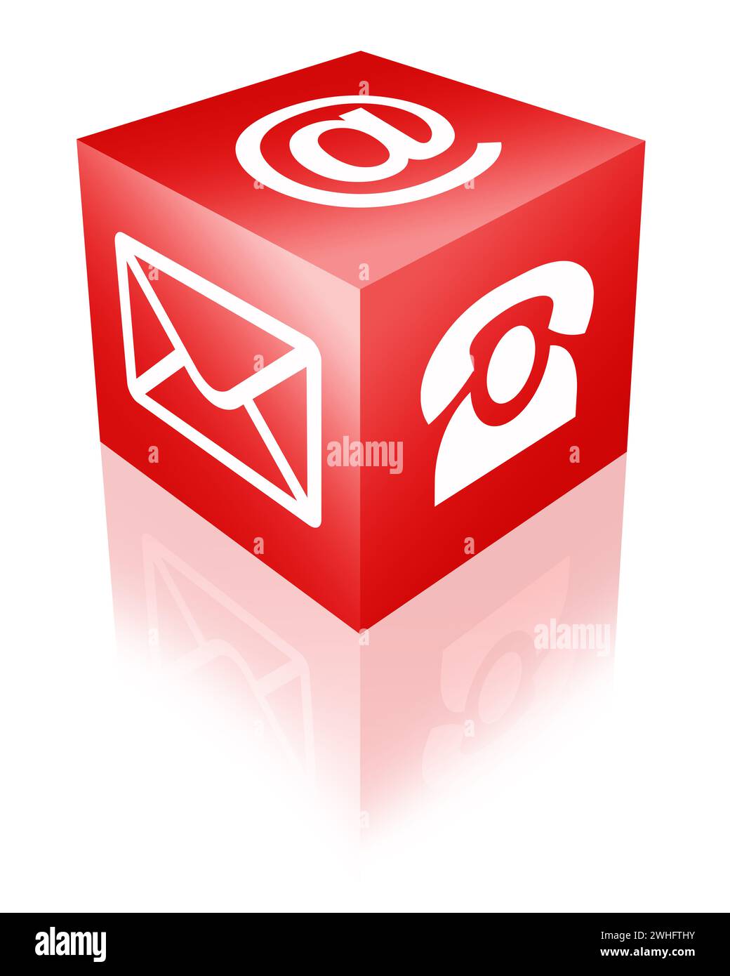 Cubo con icone di contatto in rosso Foto Stock