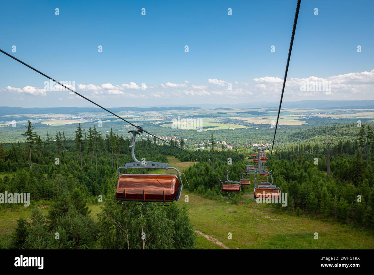 Funivia da Tatranská Lomnica a Skalnatá dolina nell'alta Tatra, Slovacchia Foto Stock