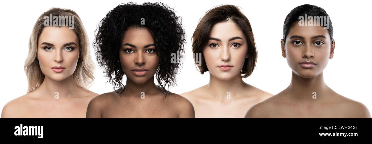 Bellezza multietnica e cura della pelle. Gruppo di donne con un'etnia diversa. Foto Stock