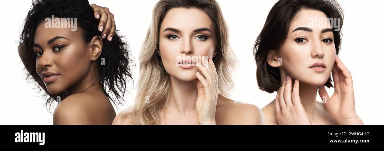 Bellezza multietnica e cura della pelle. Gruppo di donne con un'etnia diversa. Foto Stock