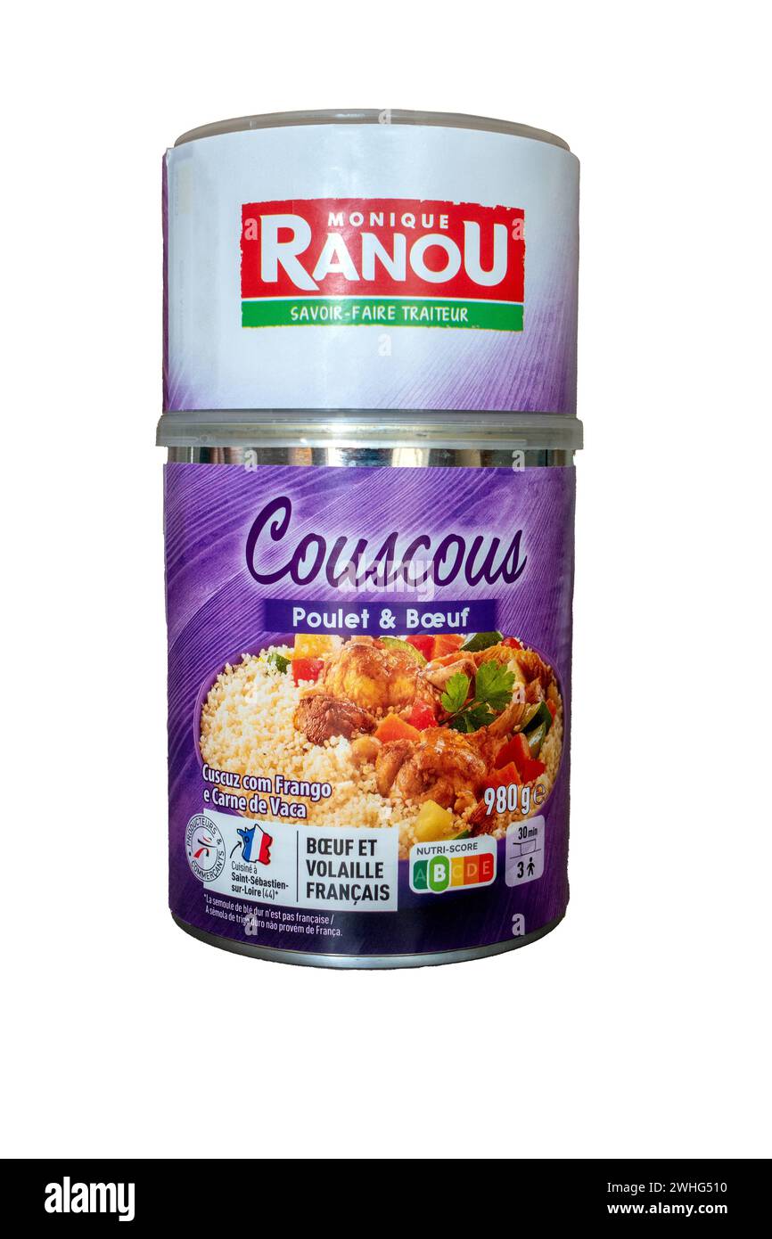 Monique Ranou CAN of Couscous Poulet and Beef Dinner A Product of France Meal in A Tin, 1 febbraio 2024 Foto Stock