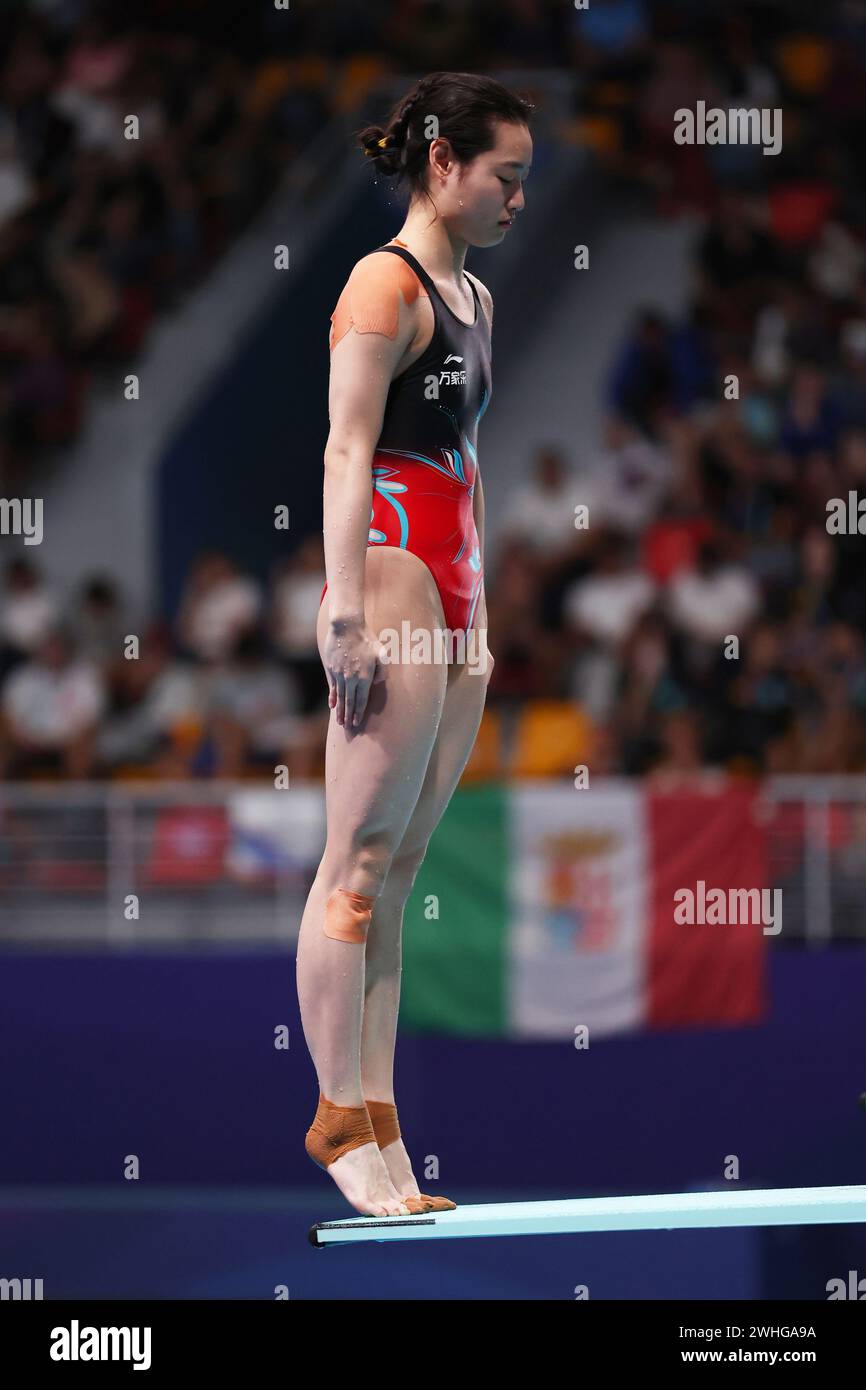 Doha, Qatar. 9 febbraio 2024. Yani Chang (CHN) Diving : World Aquatics Championships Doha 2024 Women's 3m Springboard Final at Hamad Aquatic Centre a Doha, Qatar . Crediti: Naoki Morita/AFLO SPORT/Alamy Live News Foto Stock