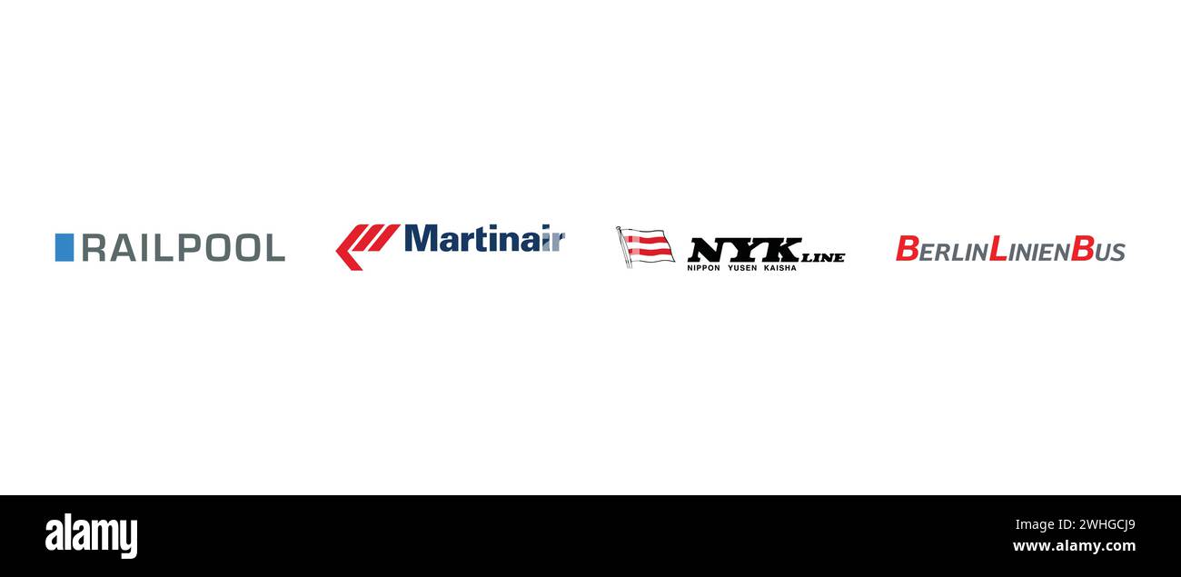 Berlin Linien Bus, Martinair, Nippon Yusen Company, Railpool. Illustrazione vettoriale, logo editoriale. Illustrazione Vettoriale