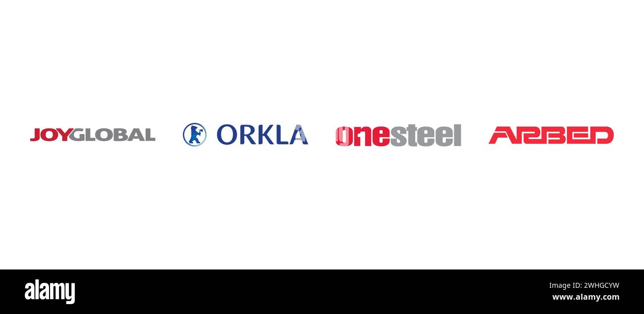 Arbed, OneSteel, Orkla Group, Joy Global. Illustrazione vettoriale, logo editoriale. Illustrazione Vettoriale