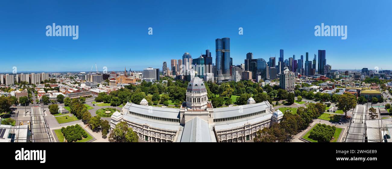 Vista aerea del Royal Exhibition Building, centro convegni a Carlton, Melbourne, Australia Foto Stock