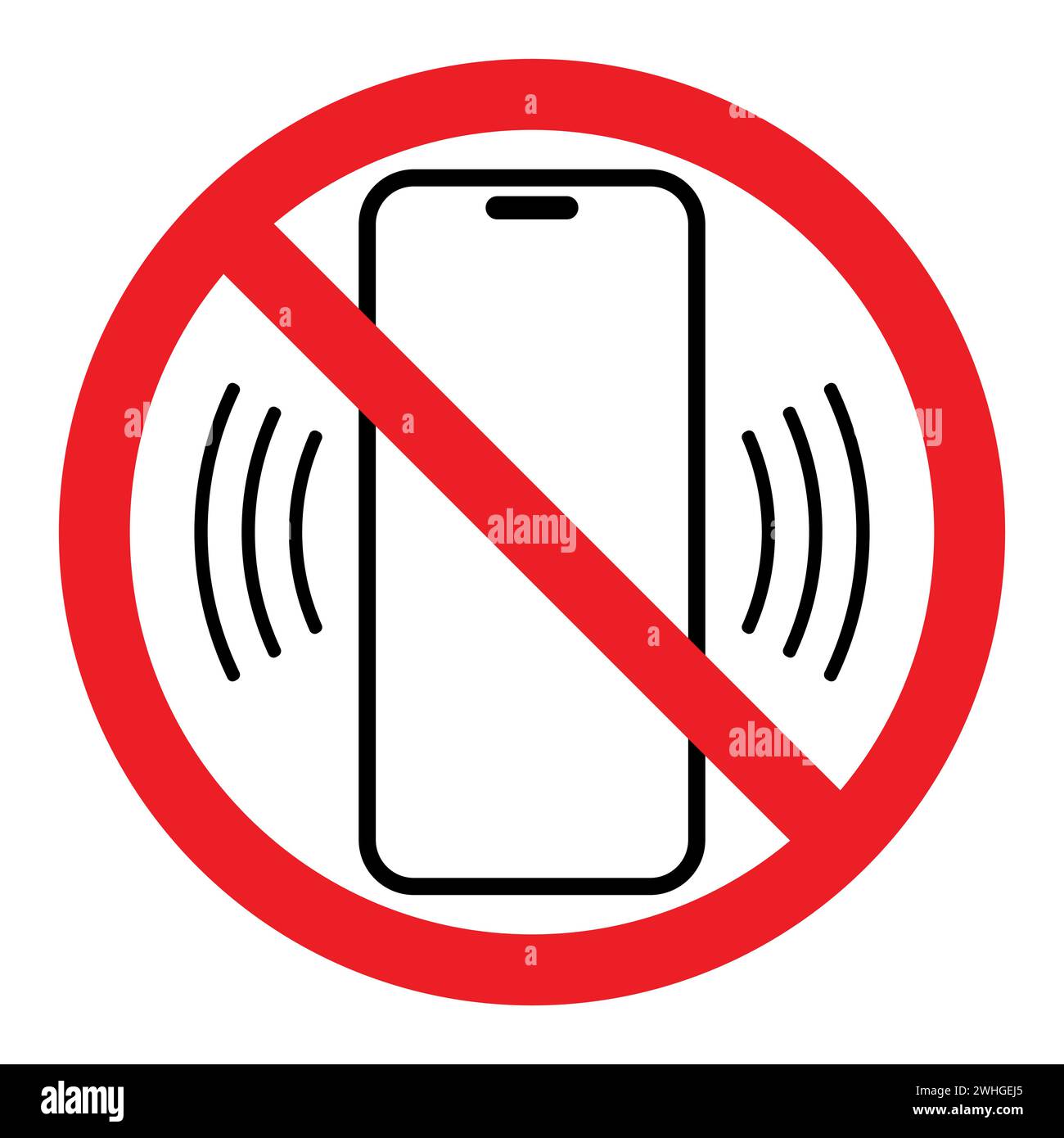 nessun segnale del telefono cellulare, simbolo del cerchio barrato rosso vettoriale con illustrazione del telefono Illustrazione Vettoriale