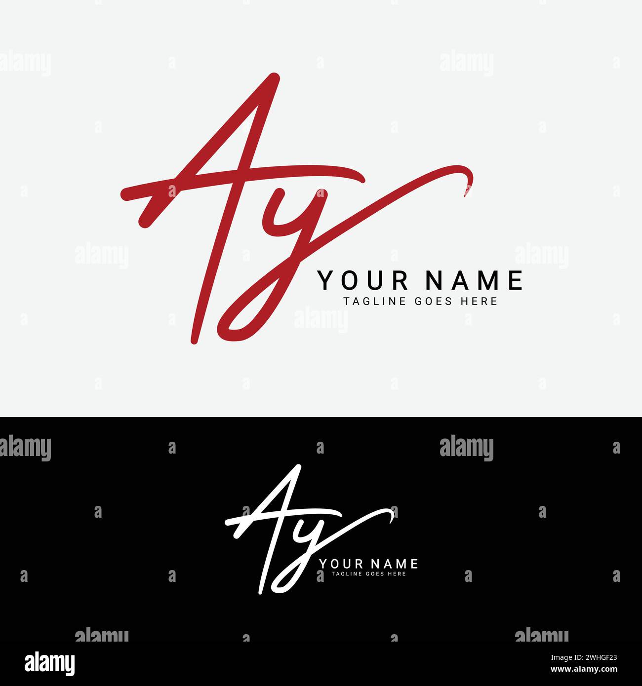 Logo a, Y, AY lettera iniziale. Logo Alphabet AY firmato a mano Illustrazione Vettoriale