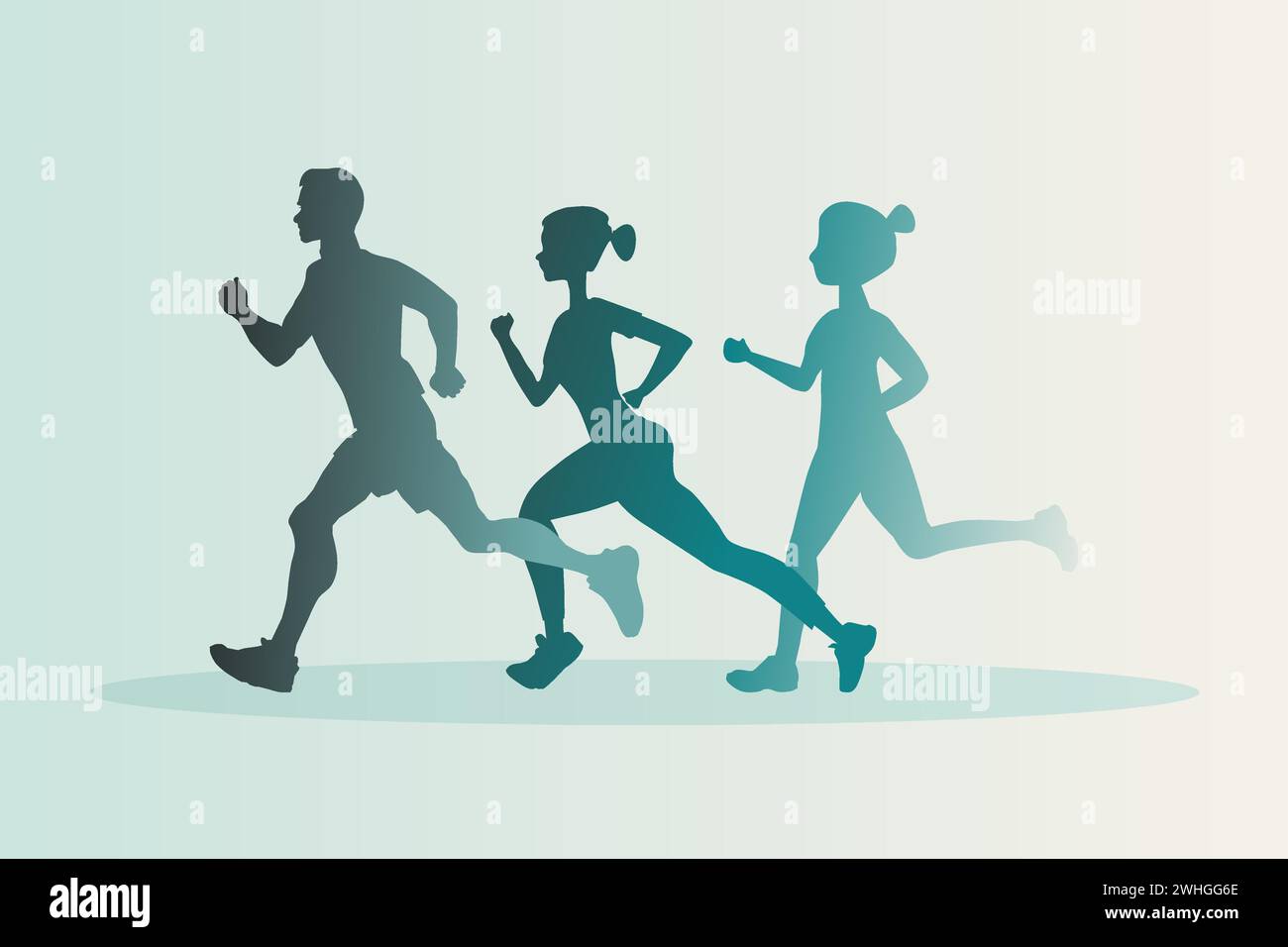 Gruppo di maratoneti. Uomini e donne che corrono. Illustrazione vettoriale sport. Illustrazione Vettoriale
