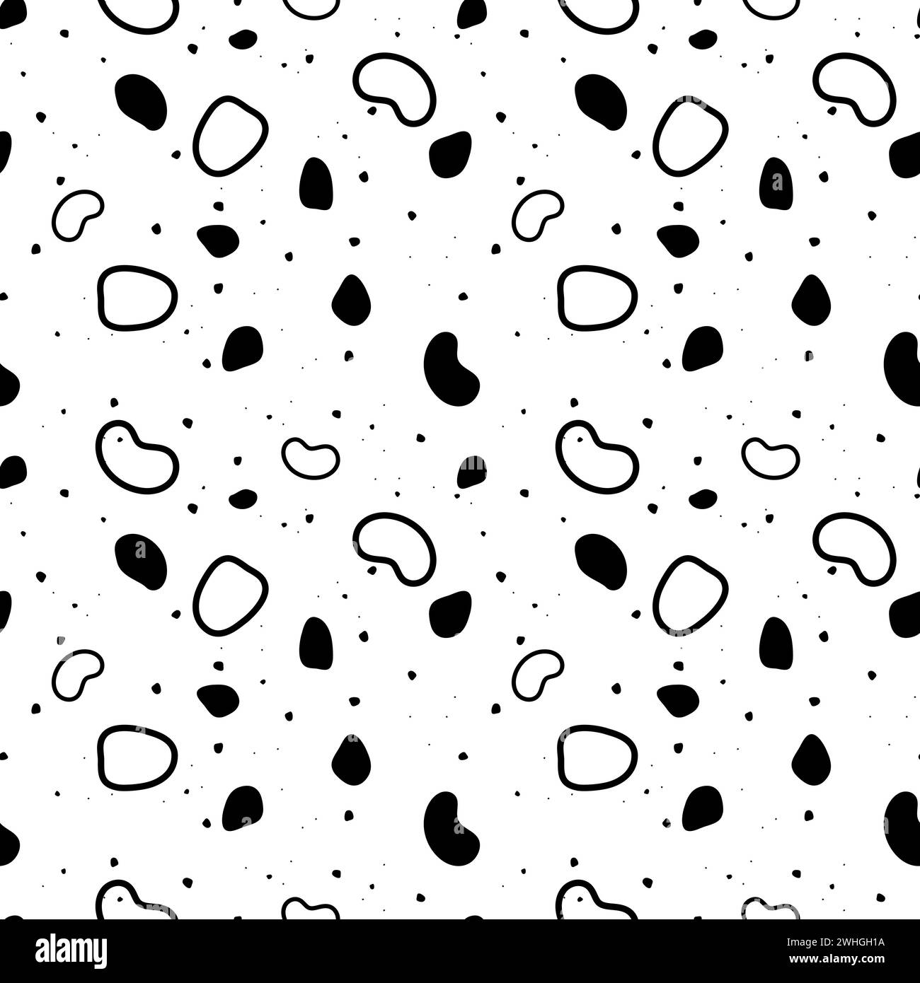 Un intricato motivo geometrico bianco e nero costituito da linee e forme intersecanti. Illustrazione Vettoriale