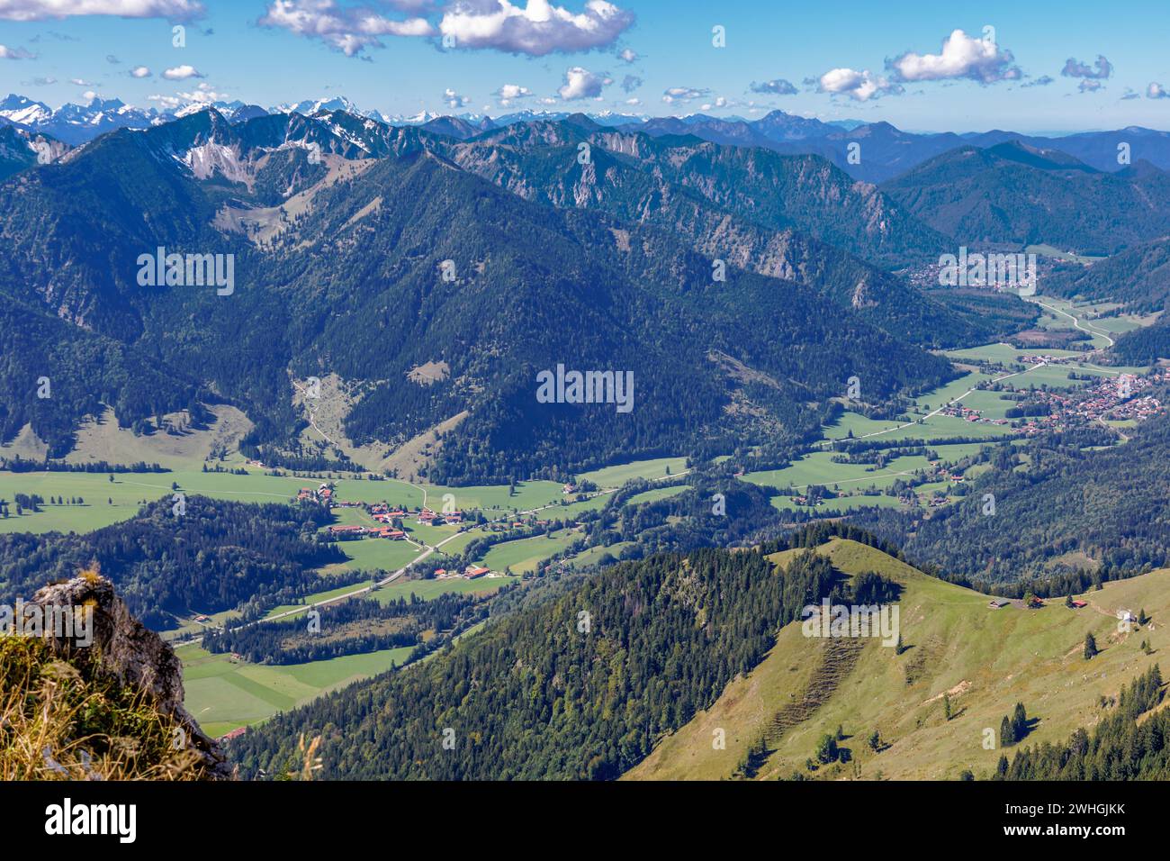 Panorama alpino da Wendelstein, Baviera, settembre Foto Stock