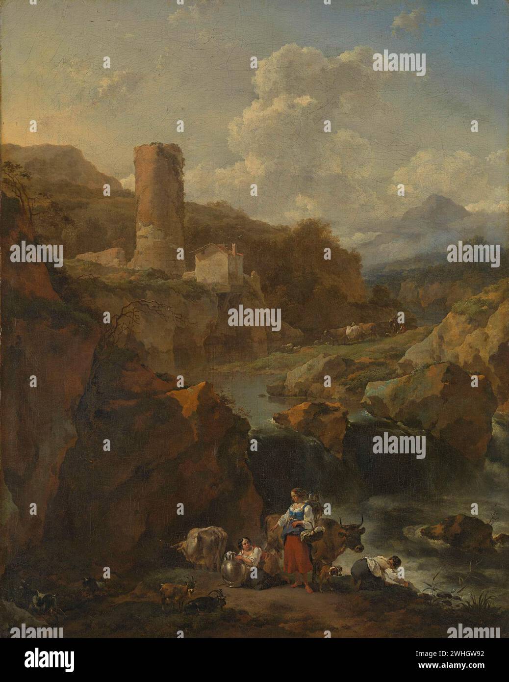 Paesaggio italiano, Nicolaes Pietersz Berchem, 1656 olio su tela, h 87 cm x L 69 cm x t 3,0cm x p 6,5 cm ulteriori dettagli Foto Stock