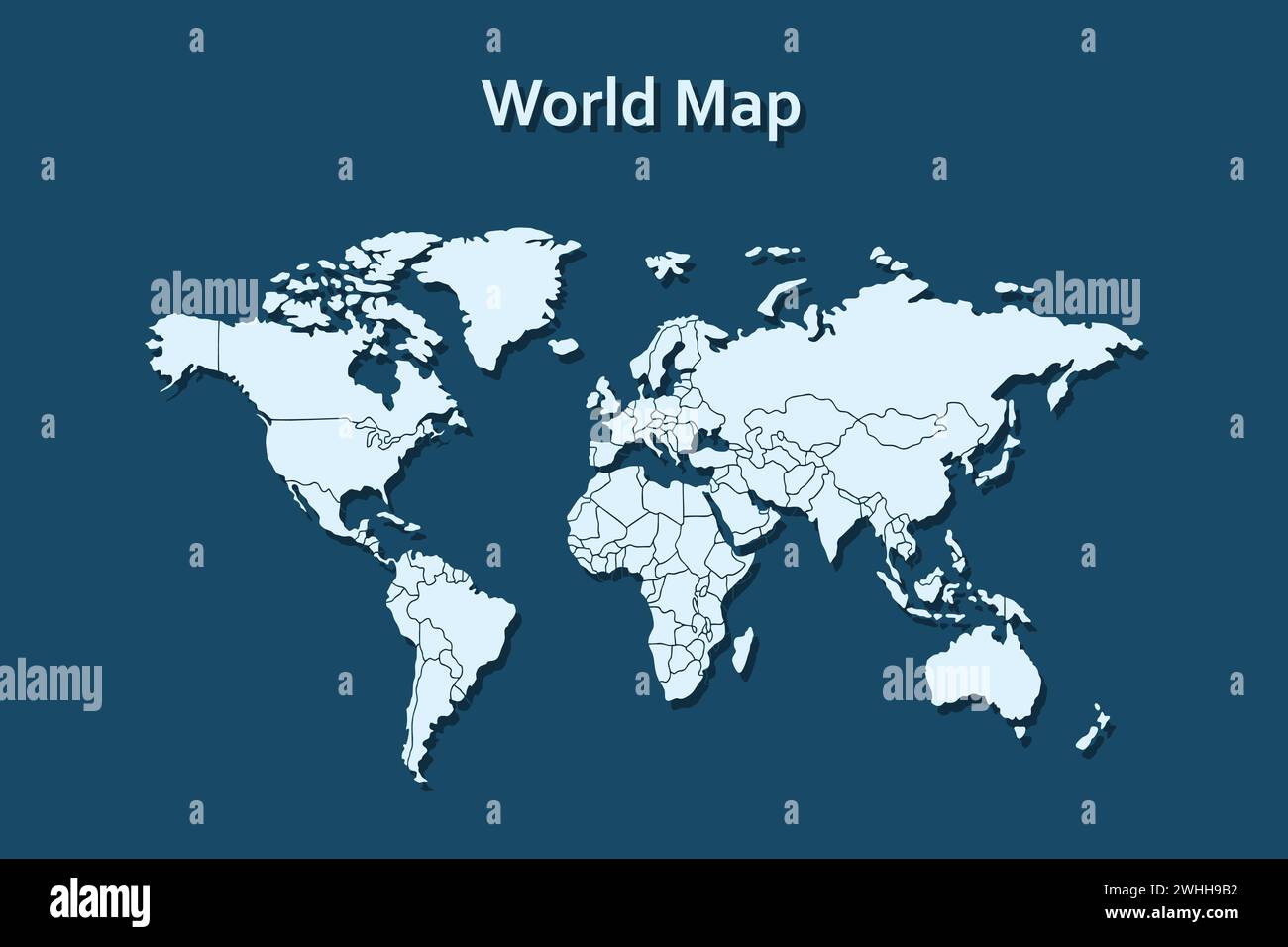 Vettore mappa mondiale isolato su sfondo blu scuro. Illustrazione vettoriale. Illustrazione Vettoriale