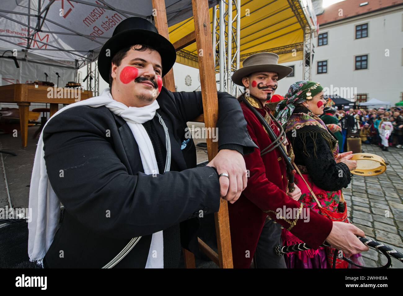 Brno, Repubblica Ceca. 10 febbraio 2024. Il secondo anno dello Spilberk vive! Il Mardi Gras (carnevale slavo) si è tenuto presso il Castello di Spilberk a Brno, in Repubblica Ceca, il 10 febbraio 2024. Crediti: Patrik Uhlir/CTK Photo/Alamy Live News Foto Stock