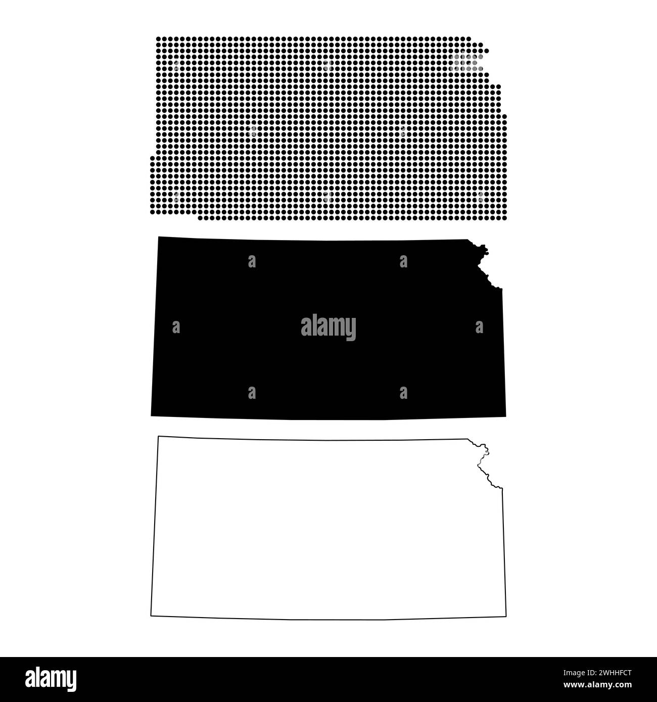 Set di mappa del Kansas, stati uniti d'america. Illustrazione vettoriale a icone piatte . Illustrazione Vettoriale
