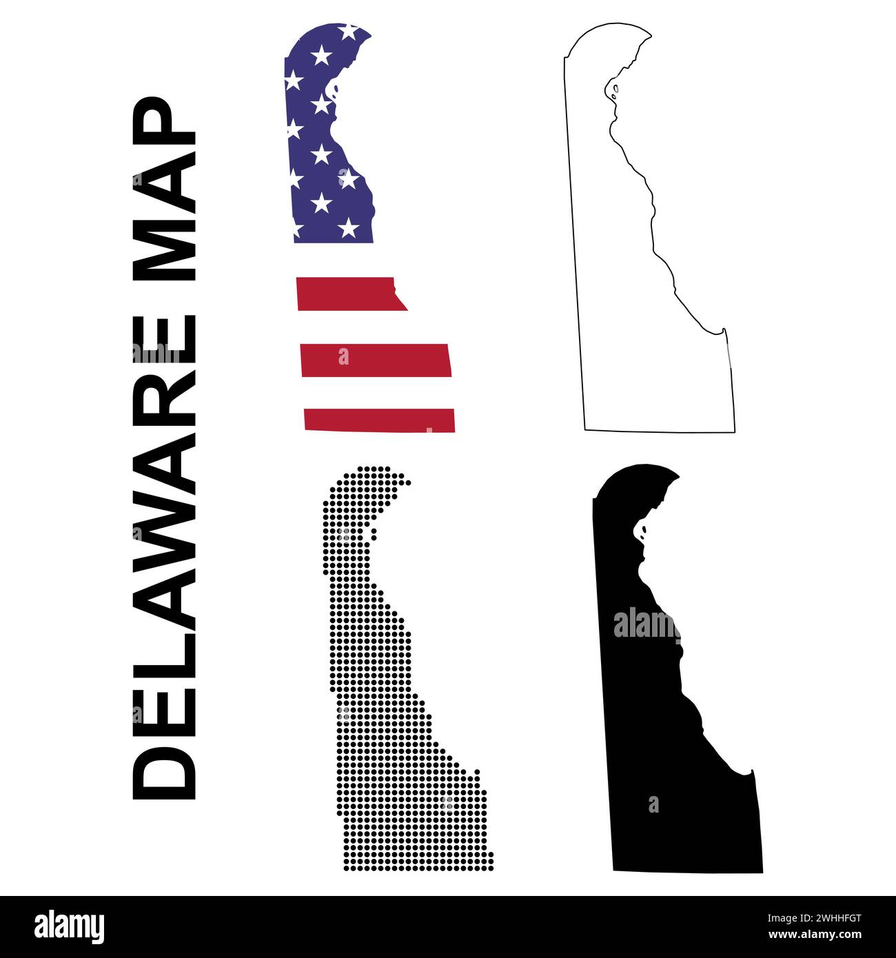 Set della mappa del Delaware, stati uniti d'america. Icona Flat Concept illustrazione vettoriale . Illustrazione Vettoriale