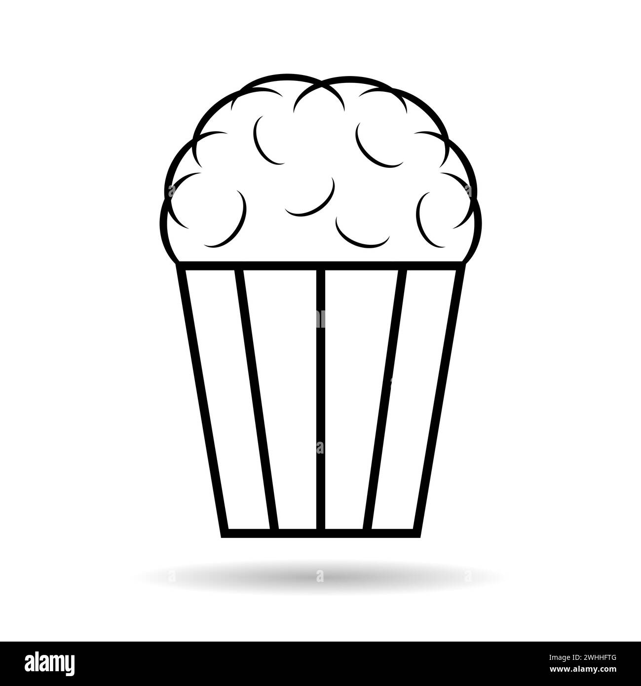 Popcorn food design shadow icona, web corn box snack piatto vettore elemento di illustrazione . Illustrazione Vettoriale