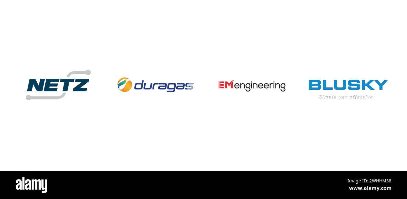 NETZ Engenharia Automotiva, EM ENGINEERING, Duragas, BLUSKY. Illustrazione vettoriale, logo editoriale. Illustrazione Vettoriale