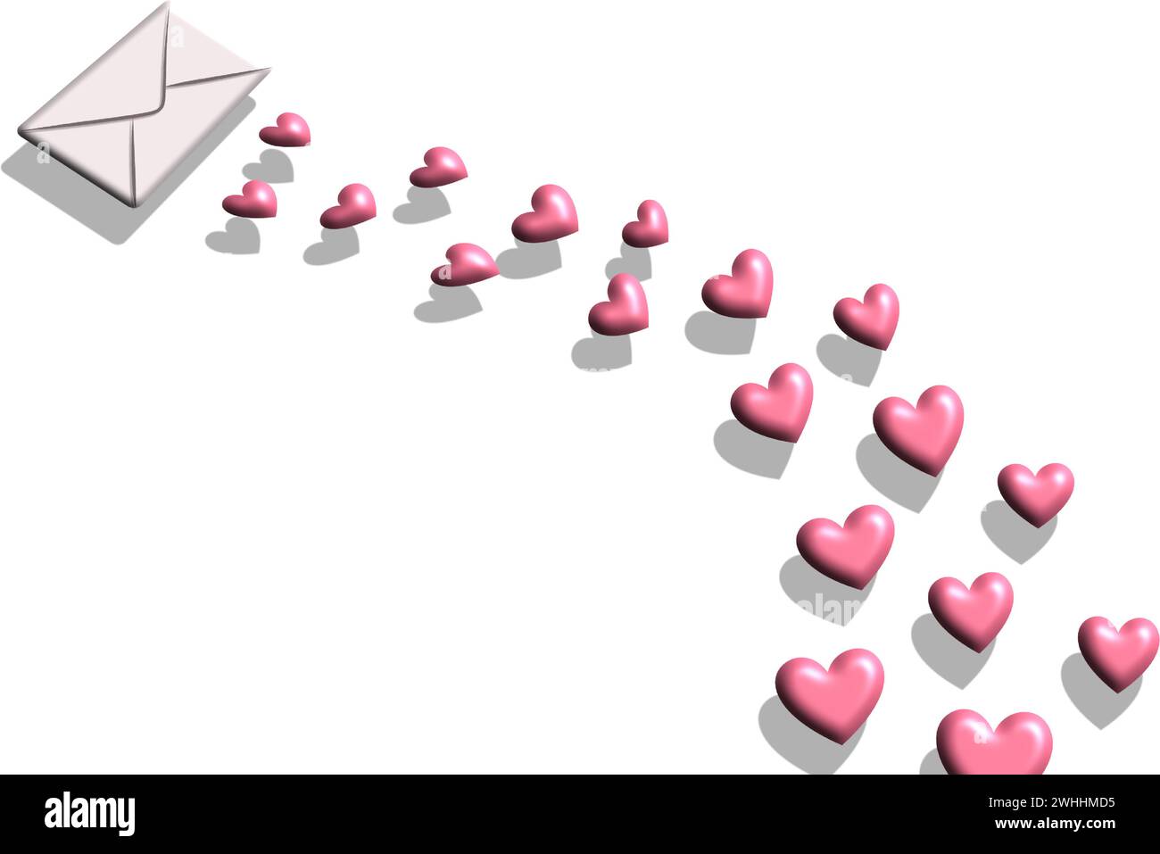 Lettera d'amore 3D con cuori rosa Illustrazione Vettoriale