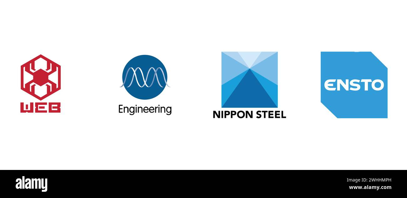 Engineering College, WEB Worldwide Engineering Brigade, Nippon Steel, Ensto. Illustrazione vettoriale, logo editoriale. Illustrazione Vettoriale