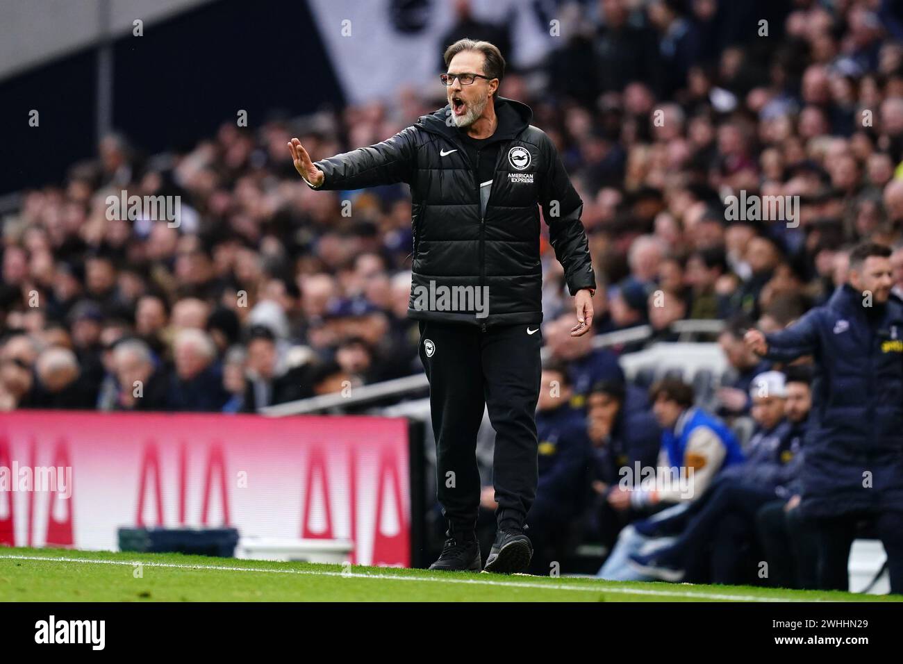 Brighton e Hove Albion assistente manager Andrea Maldera durante la partita di Premier League allo stadio Tottenham Hotspur di Londra. Data foto: Sabato 10 febbraio 2024. Foto Stock