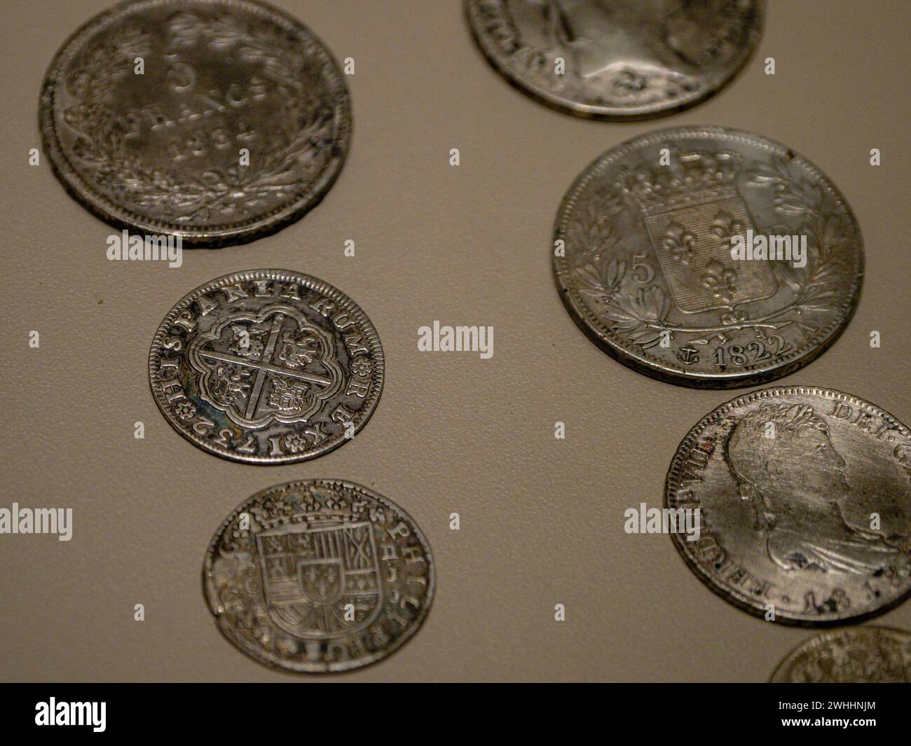 Monedas del siglo XVIII Foto Stock