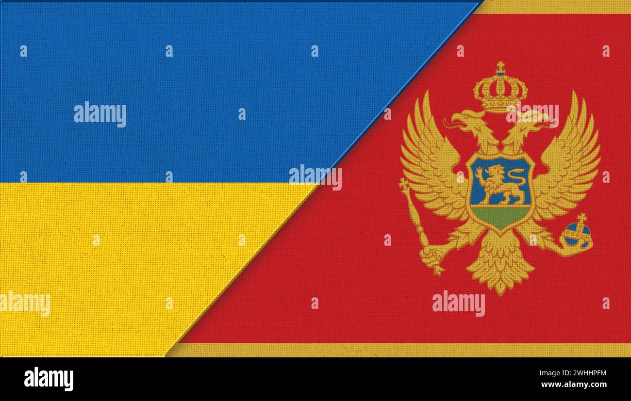 Bandiere dell'Ucraina e del Montenegro. relazioni diplomatiche tra due paesi Foto Stock