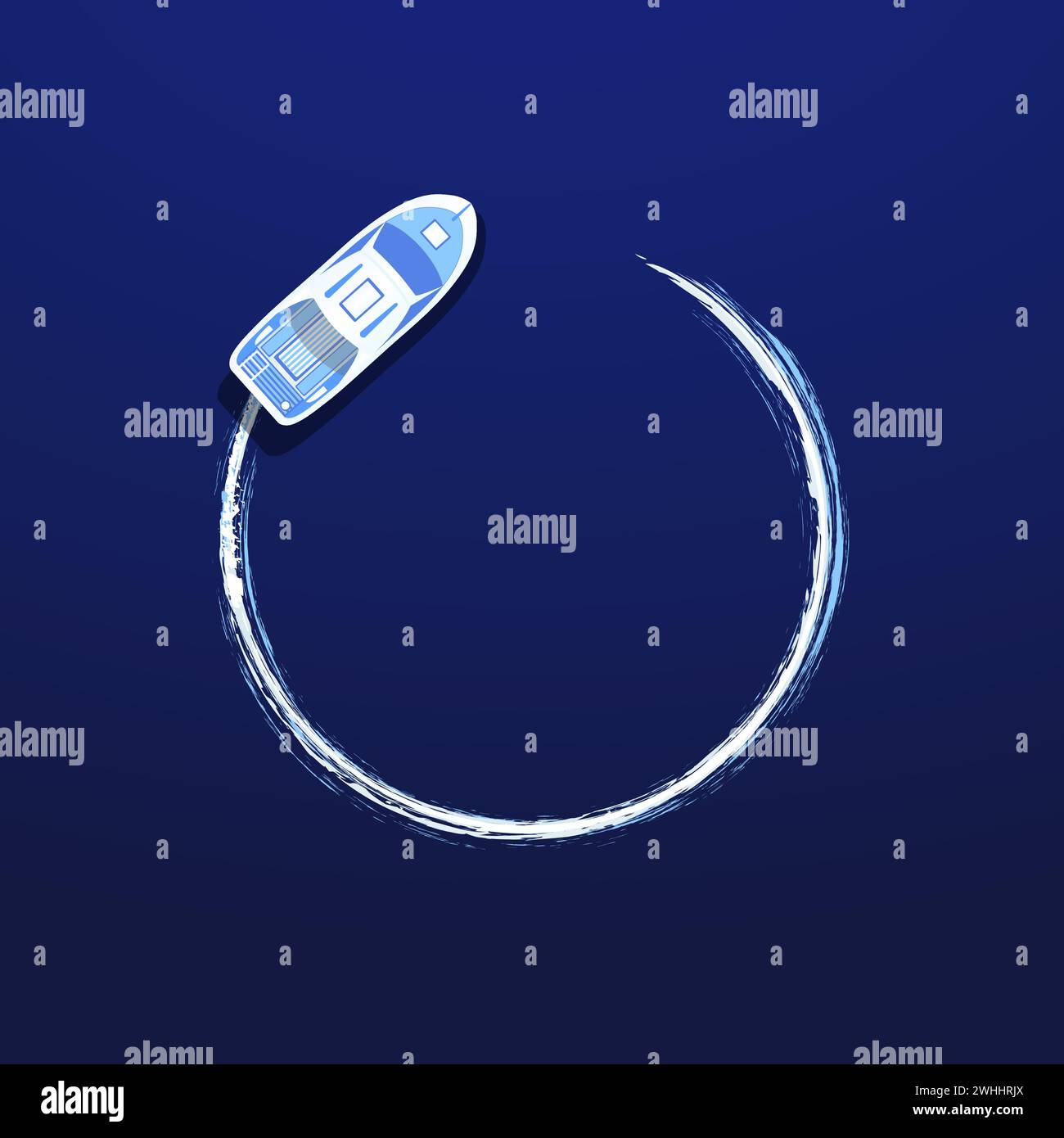 Barca a motore. Vacanze estive. Sea Ocean Vector. Banner pubblicitario per viaggi e vacanze in vacanza. Illustrazione Vettoriale