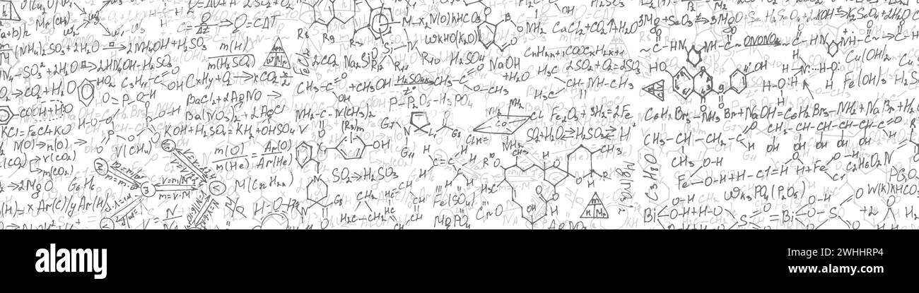 Formule scritte a mano background.formazione scolastica in chimica .lettere e numeri . Illustrazione Vettoriale