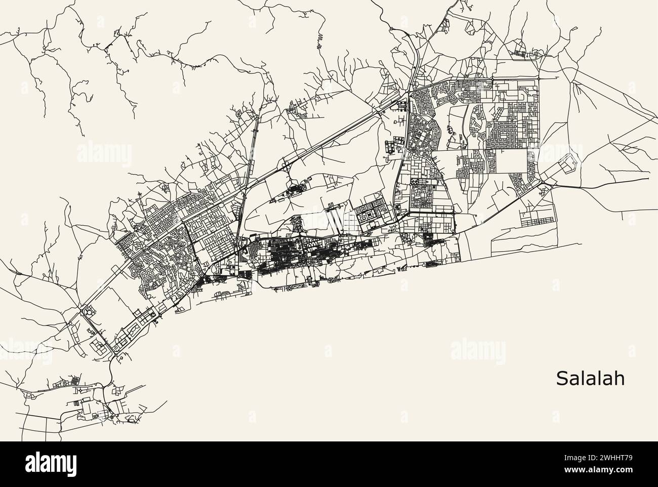 Mappa stradale della città di Salalah, Oman Illustrazione Vettoriale