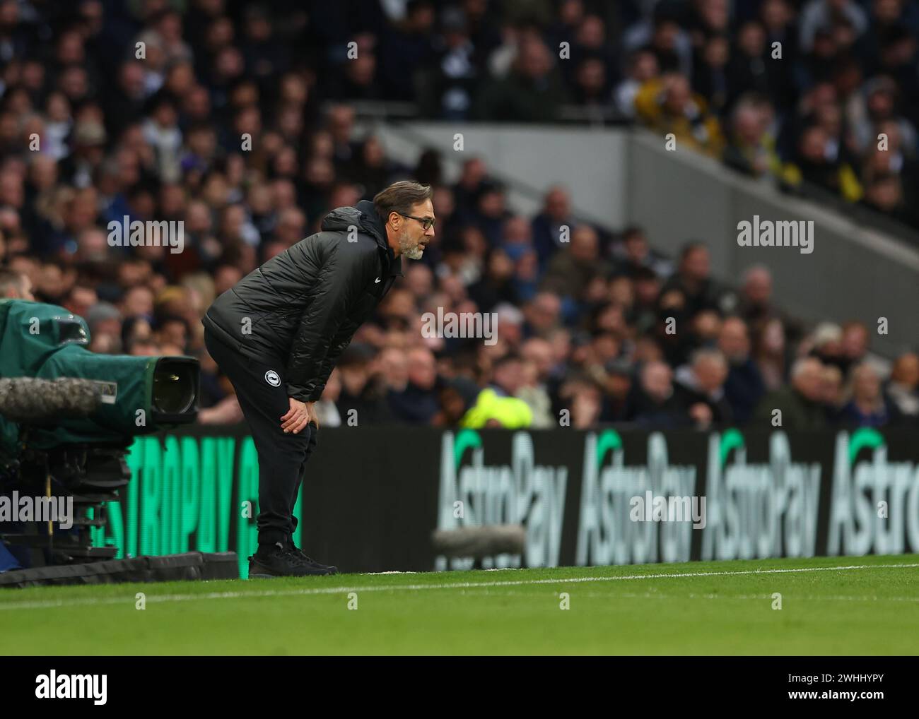 Tottenham Hotspur Stadium, Londra, Regno Unito. 10 febbraio 2024. Premier League Football, Tottenham Hotspur contro Brighton e Hove Albion; Brighton &amp; Hove Albion Assistant Manager Andrea Maldera guarda dal touchline Credit: Action Plus Sports/Alamy Live News Foto Stock