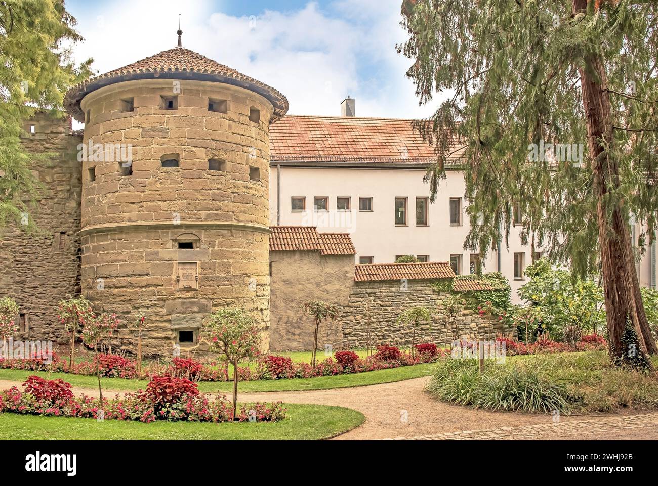 Mura cittadine presso il giardino cittadino di Ãœberlingen sul lago di Costanza Foto Stock