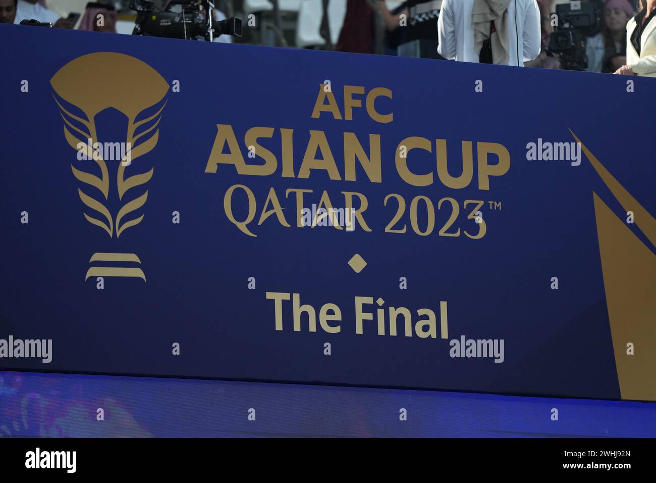 Qatar, Lusail, 10 febbraio 2024 - LOGO FINALE DELLA AFC ASIA CUP durante la finale della AFC Asia Cup tra Giordania e Qatar allo stadio Lusail di Lusail, Qatar, il 10 febbraio 2024. Crediti: Sebo47/Alamy Live News Foto Stock